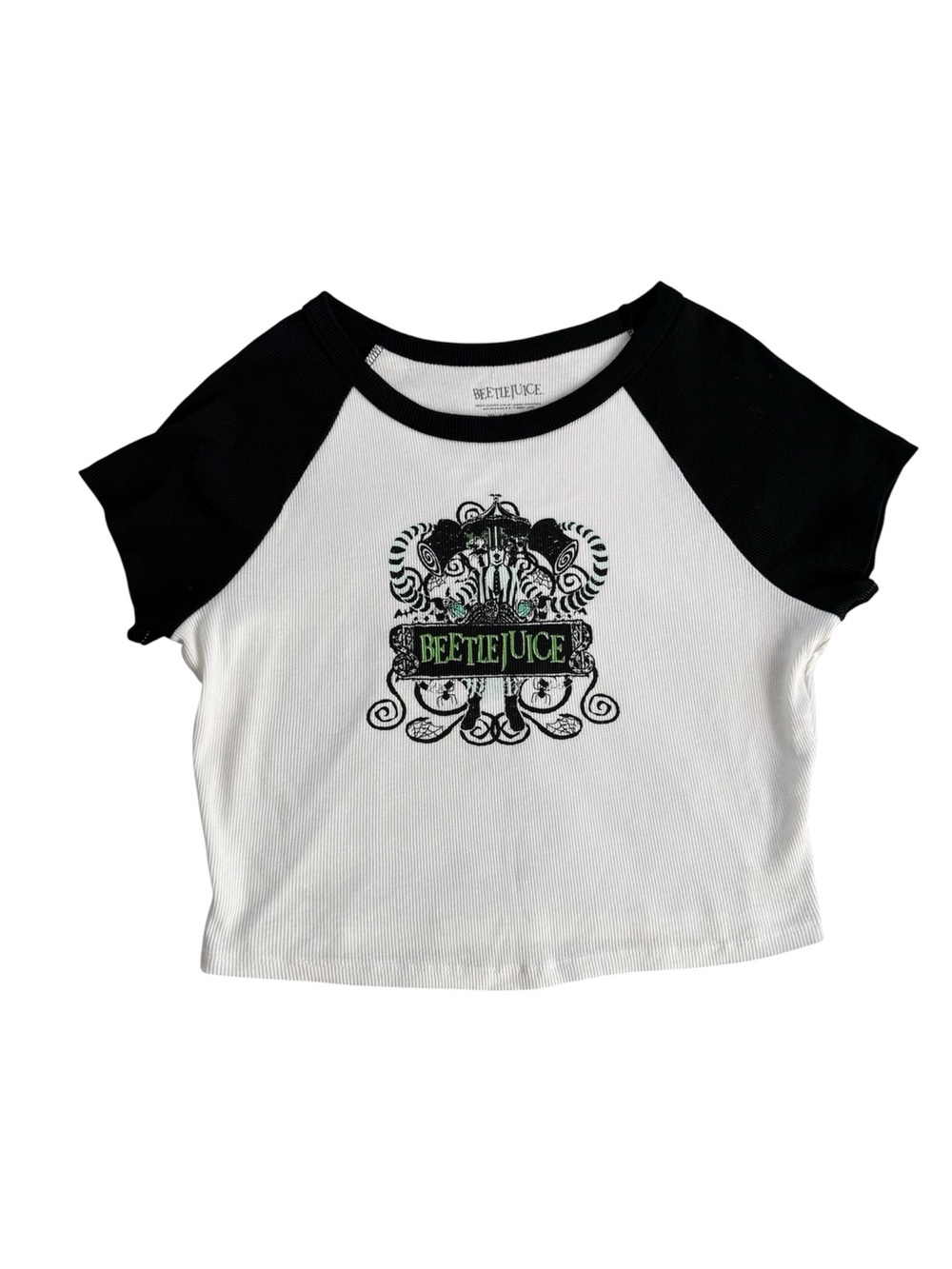 Beetlejuice Black & White Raglan Crop T-Shirt